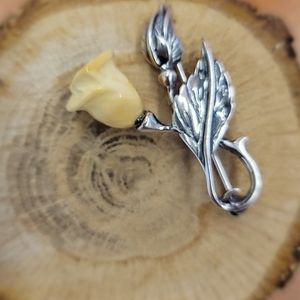 Genuine Baltic Amber and sterling silver rose brooch